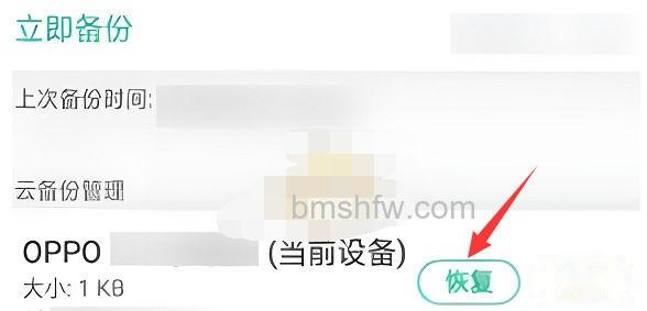 选择备份并点击恢复