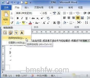Word2010中怎样使用选择性粘贴功能3 Word2010中怎样使用选择性粘贴功能3