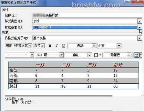 Word2010创建自定义表格样式6 Word2010创建自定义表格样式6