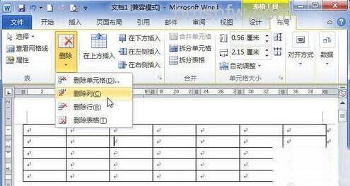 Word2010怎样删除整行或整列5
