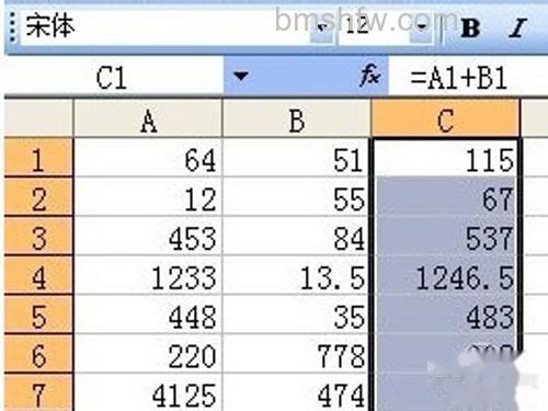 Excel求和结果显示在C列 A列与B列求和结果显示在C列