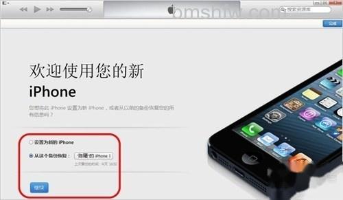 选择从备份回复或设置为新iPhone 选择从备份回复或设置为新iPhone