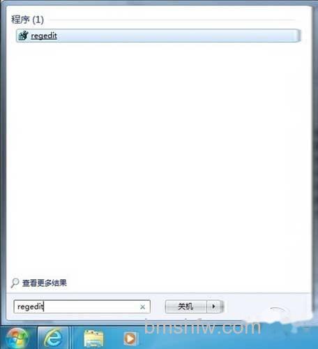 在开始菜单栏的搜索框输入“regedit” 在开始菜单栏的搜索框输入“regedit”