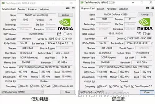 MX150显卡满血版和非满血版有什么区别?详细区别对比